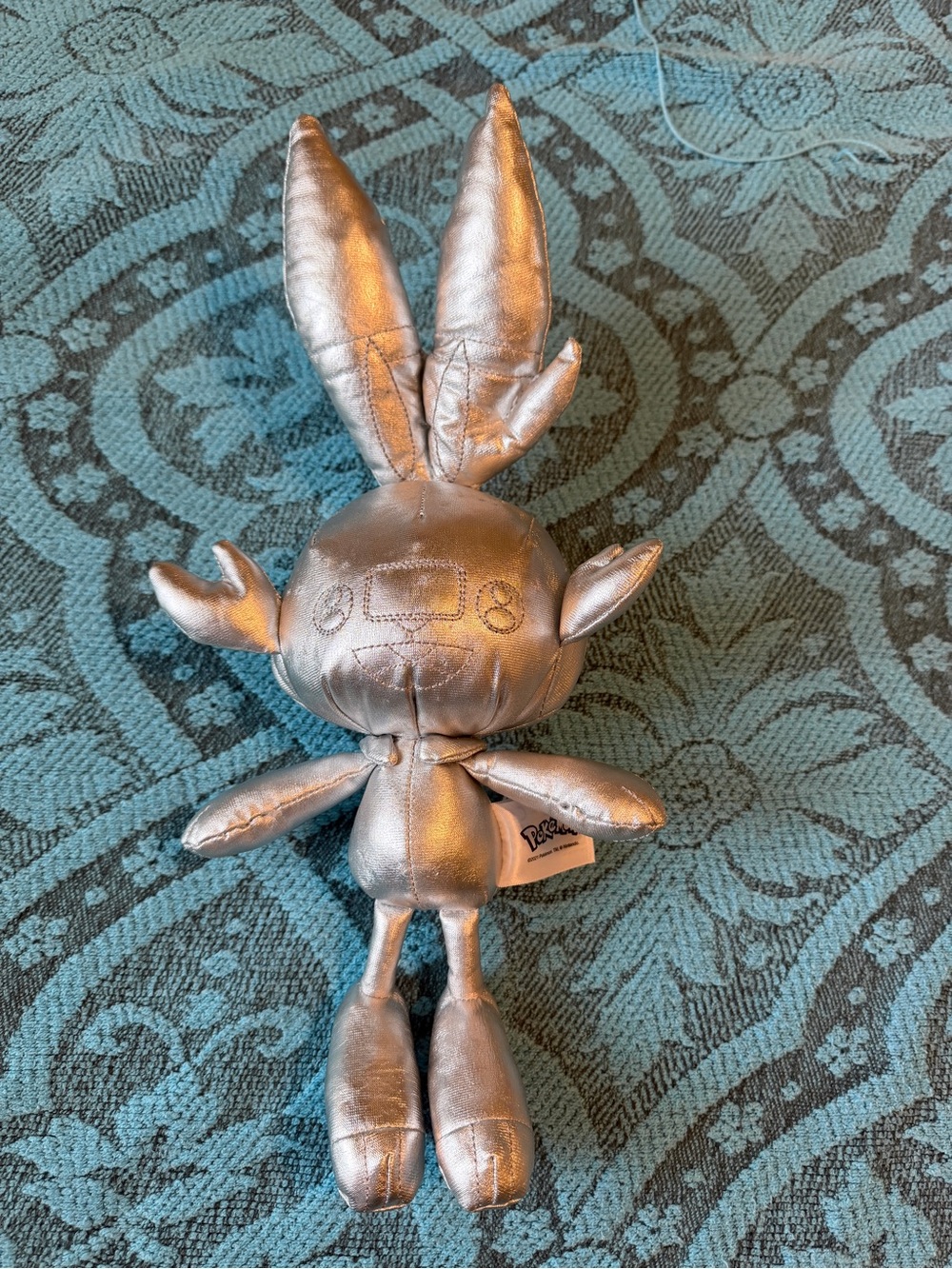 Metallic Silver Plush Bunny Accent - Unbranded